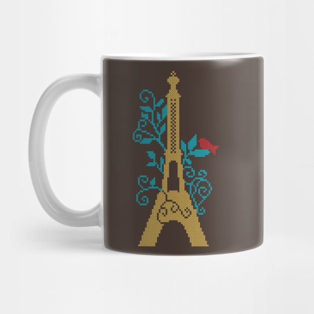 Eiffel Tower custom embroidery cross stitch like design by QualiTshirt